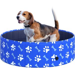 PawHut Dog Swimming Pool, Foldable Pet Bathing Tub, Indoor/Outdoor Shower Pool for Dogs and Cats, 100 鑴?30H cm, Small, Blue