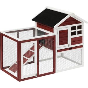 PawHut 122 Wooden Rabbit Hutch Bunny Cage with Waterproof Asphalt Roof, Fun Outdoor Run, Removable Tray and Ramp, Brown