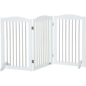 PawHut Foldable Dog Gate, Wooden Freestanding Pet Gate with 2 Support Feet, Dog Barrier for Doorways, Stairs, Halls - White