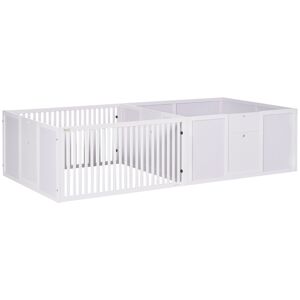 PawHut 7 Panels Playpen with 3 Doors for Baby Dogs, Two-Room Design Puppy Whelping Box - White