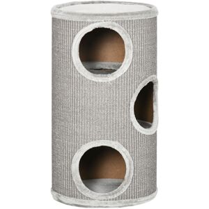 PawHut Cat Tree Barrel, Kitten Climbing Tower, Indoor Sisal Covered, Cosy Platform, Light Grey