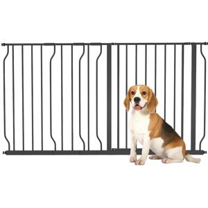 PawHut 75-145cm Dog Gate Extra Wide Stairway Gate for Pet,Pressure Fit Stair Gate for Doorways, Hallways, Staircases, Black