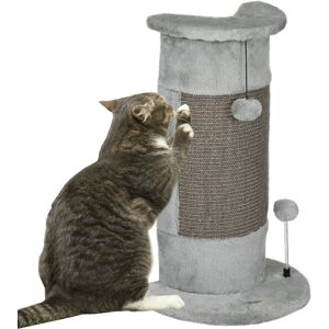 PawHut Corner Wall Cat Scratching Post, 58cm Claw Scratcher with Plush Cover & Sisal Rope, Play Toy Balls, Grey