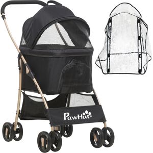 PawHut 3 In 1 Detachable Pet Stroller with Rain Cover, Foldable Cat Dog Pushchair, Universal Wheels, Brake, Canopy, Basket, Black