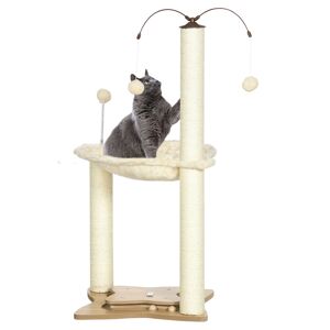 PawHut Cat Tree Indoor Kitten Play Tower, Sisal Scratching Posts with Hammock & Ball Toy, 53.5x53.5x90 cm, Beige