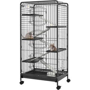 PawHut Five-Level Tall Small Animal Cage, Removable Platforms, Easy Clean, 131cm, Black