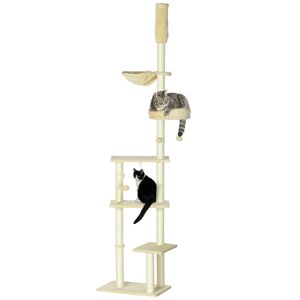 PawHut Cat Tree Floor to Ceiling, 6-Tier Play Tower with Scratching Post, Platforms, Adjustable Height, Beige
