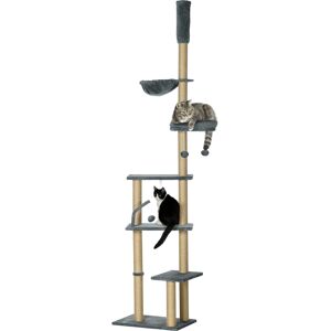 PawHut Floor to Ceiling Cat Tree, 6-Tier Climbing Activity Centre with Scratching Post, Hammock, Adjustable Height 230-250cm, Grey