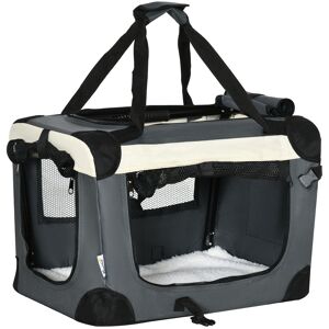PawHut Foldable Pet Carrier, Portable Dog Cage & Cat Travel Bag with Cushion, Ideal for Miniature Breeds, 51cm, Grey