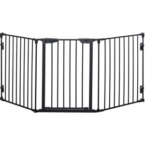 PawHut 3-Panel Metal Pet Gate Safety Fence, Stair Gate for Dogs with Walk Through Door and Auto Close Lock, Room Divider, Black