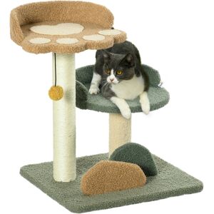 PawHut Compact Cat Tree for Kittens, with Scratching Posts, Dual Beds & Play Ball, 43 x 39 x 52cm, Grey