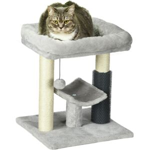 PawHut Cat Tower, 48cm Tree with Self Groomer, Scratching Post & Hanging Ball, Perches, Grey