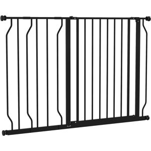 PawHut Adjustable Dog Gate with Door, Pressure Mounted Pet Barrier for Doorways, 75-115cm, Black