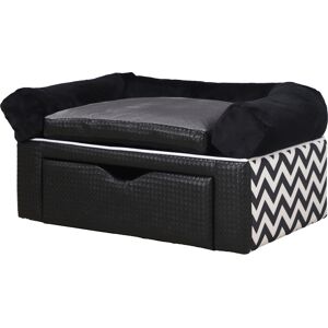 PawHut Dog Sofa Bed with Storage Drawer, Elevated Dog Couch for Small Dogs, with Soft Cushion, Removable and Washable Cover, Black