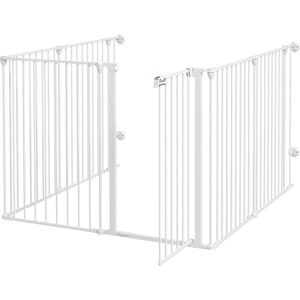 PawHut Foldable Metal Dog Playpen, Rabbit Run Pet Crate Fence with Door, Indoor and Outdoor Use, 90H x 123L x 102W cm, White