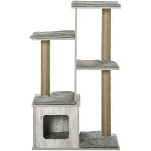 PawHut 114cm Cat Tree for Indoor Large Cats Condo Jute Scratching Post Cat Tower Kitten Play House Activity Center Furniture Grey