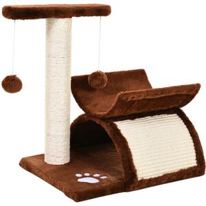 PawHut Cat Tree, Cat Tower for Kittens, Small Cat Condo with Rotatable Top Bar, Sisal Scratching Post, Tunnel, Dangling Balls - Brown