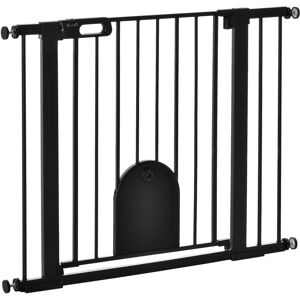 PawHut 75-103 cm Extra Wide Pet Safety Gate Barrier, Stair Pressure Fit, w/ Small Door, Auto Close, Double Locking, for Doorways, Hallways, Black