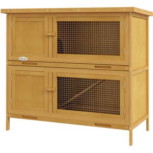 PawHut Two-Tier Rabbit Hutch, with Removable Trays, for 1-2 rabbits - Brown