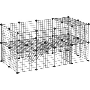 Pawhut Guinea Pig Playpen Rabbit Playpen Metal Wire Fence Indoor Outdoor Small Animal Cage 36 Panel Enclosure Black