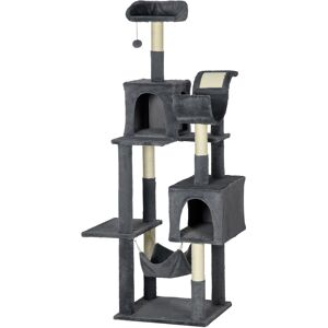 PawHut 177cm Cat Tree for Indoor Cats, Multi-level Kitten Climbing Tower with Scratching Posts, Condos, Hammock, Perches, Toy Ball, Dark Grey