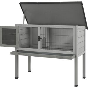 Pawhut Wooden Rabbit Hutch Guinea Pig Hutch Bunny Cage Garden Built in Tray Openable Asphalt Roof Small Animal House 84 x 43 x 70 cm Grey