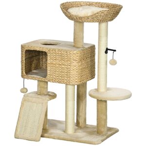 PawHut 95cm Cat Tree Tower for Indoor Cats, with Scratching Post, Cat House, Toy Ball, Platform - Beige