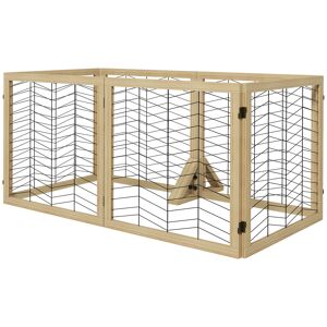 PawHut 6 Panels Pet Gate, Wooden Foldable Dog Barrier w 2PCS Support Feet, for Small Medium Dogs - Natural Wood Finish