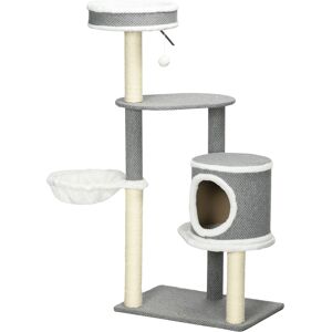 PawHut Multi-Level Cat Tree, Indoor Climbing Tower with Scratching Posts, Plush Comfort, 124cm, Grey