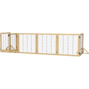 PawHut 8 Panels Foldable Pet Playpen with Support Feet, for House, Doorway, Stairs, Small and Medium Dogs - Natural Wood Finish