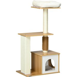 PawHut Cat Tree, Scratching Posts, Cat House, Bed, Perches, 59.5 x 39.5 x 114 cm, Oak Tone