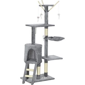 PawHut Cat Scratching Post, Cat Tree for Indoor Cats, Climbing Tower Scratcher with Ladder, Kitty Activity Centre, 135cm, Grey