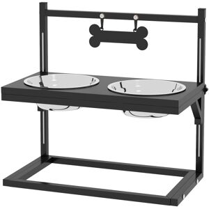 PawHut Elevated Dog Bowls with Adjustable Height Stand, Feeding Station for Small to Large Dogs, Black