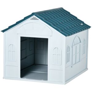 PawHut Weather-Resistant Dog House, Durable Plastic Kennel for Indoor and Outdoor Use, Large, White and Blue