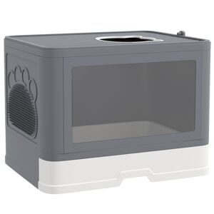 PawHut Enclosed Cat Litter Box with Lid, Front Entry, Top Exit, Drawer Tray, Scoop, Brush, 48.5 x 38 x 36.5cm, Grey