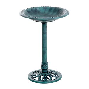 Outsunny Decorative Bird Bath Stand Outdoor Garden Feeder with Scallop Pattern, Time-Worn Finish, 50cm, Green