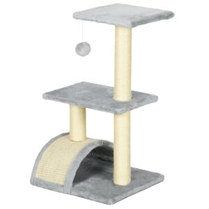 PawHut Compact Cat Tree for Indoor Use, Multi-Level with Sisal Scratching Posts, Cushioned Platform, Hanging Ball, Light Grey
