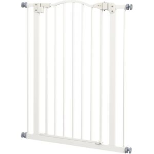 PawHut Metal Pet Safety Gate Dog Gate Folding Fence, White