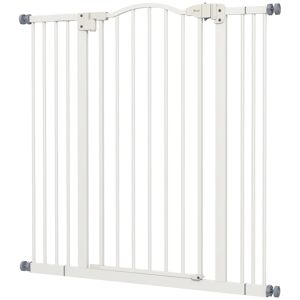 PawHut Metal Pet Safety Gate Dog Gate Folding Fence, White