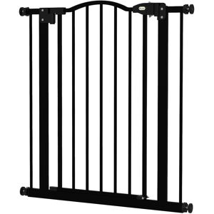 PawHut Metal 74-80cm Adjustable Pet Gate Safety Barrier w/ Auto-Close Door Black