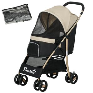 PawHut Oxford Pet Stroller for Small Dogs with Rain Cover, Lightweight & Portable, Dark Khaki