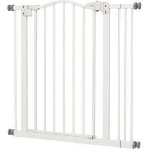 PawHut Metal 74-87cm Adjustable Pet Gate Safety Barrier w/ Auto-Close Door White