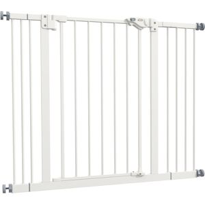 PawHut Adjustable Dog Gate, Metal Safety Barrier for Pets, Extends 74-100cm Wide, Easy Install, White