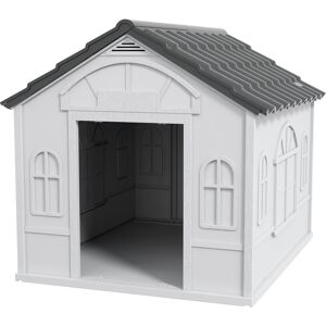 PawHut Durable Weatherproof Plastic Dog House, Outdoor Pet Shelter, Easy to Clean, Grey