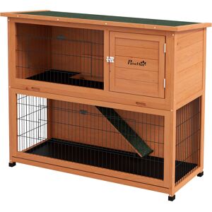 PawHut 2 Tier Antiseptic Wood Rabbit Hutch with Run Outdoor Orange