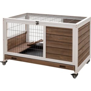 PawHut Wooden Indoor Rabbit Hutch w/ Enclosed Run Brown