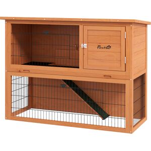 PawHut 2 Tier Antiseptic Wood Rabbit Hutch with Run Outdoor 92cm Orange