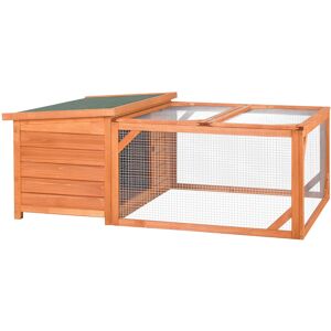 PawHut Rabbit Hutch Small Animal Guinea Pig House Off-ground Ferret Bunny Cage Backyard with Openable Main House & Run Roof 125.5 x 100 x 49cm Orange