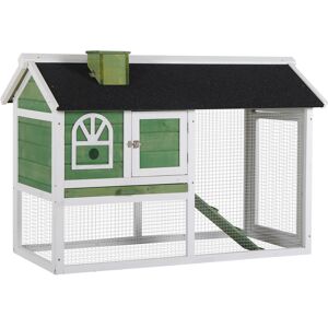 PawHut Rabbit Hutch Wood Bunny Rabbit Cage for Outdoor Indoor with Pull Out Tray Run Box Ramp Asphalt Roof for Small Animals Green