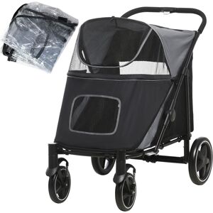 PawHut 4 Wheel Pet Stroller with Rain Cover for Medium and Large Dogs - Black